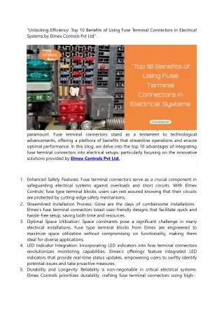"Unlocking Efficiency: Top 10 Benefits of Using Fuse Terminal Connectors in Elec