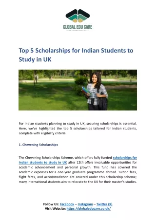 The Top 5 Scholarships for Indian Students to Study in UK