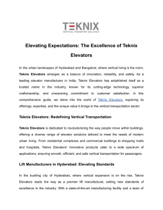 Elevating Expectations_ The Excellence of Teknix Elevators