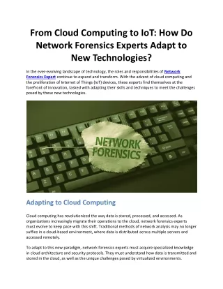 From Cloud Computing to IoT: How Do Network Forensics Experts Adapt to New Tech