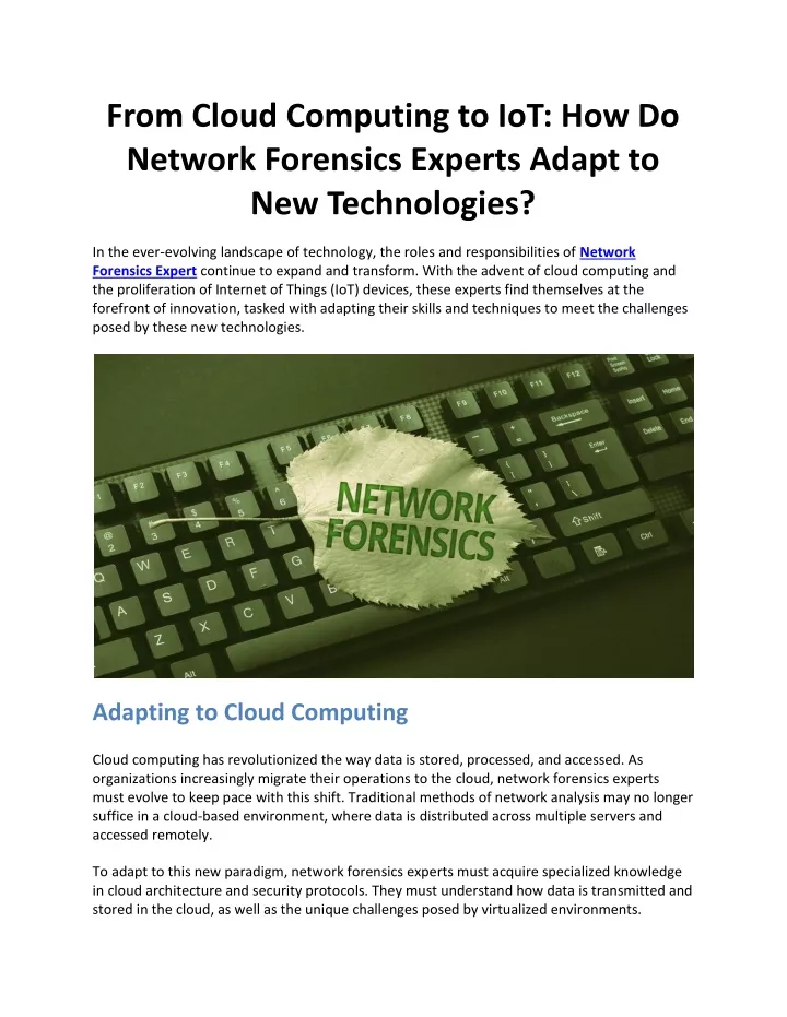 from cloud computing to iot how do network