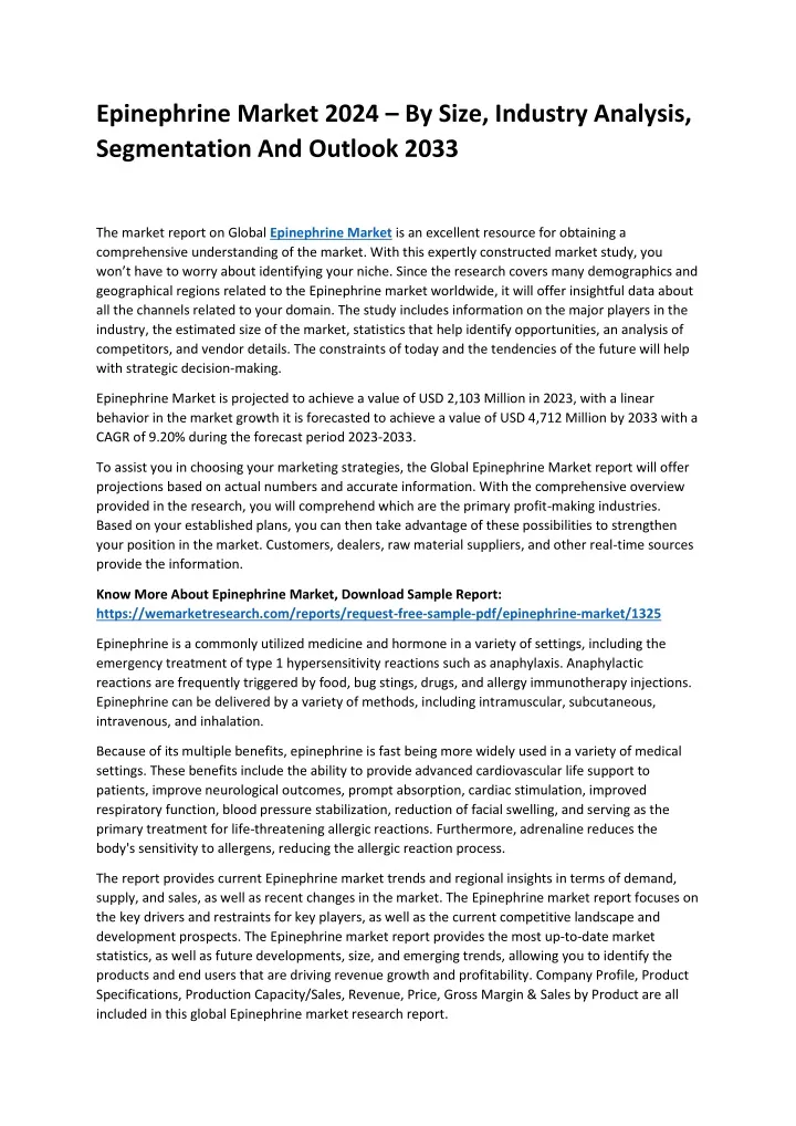 epinephrine market 2024 by size industry analysis