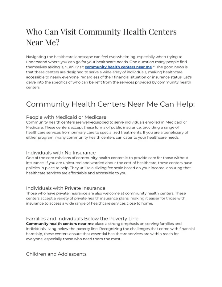 who can visit community health centers near me