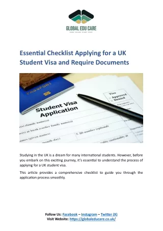 Important Checklist for Getting a Student Visa in UK and the Documents Required