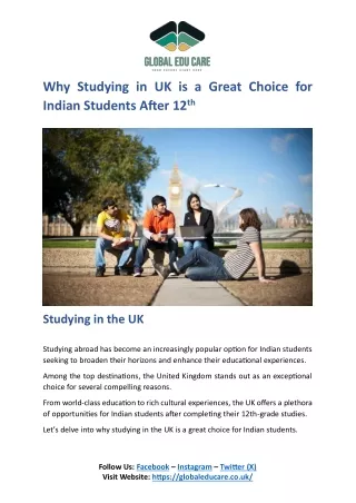 Why Indian Students Should Consider Studying in UK After 12th Grade
