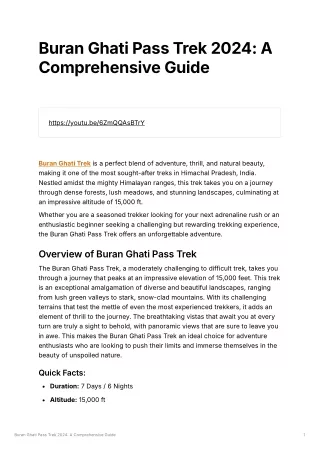 Buran Ghati Pass Trek 2024: A Comprehensive Guide