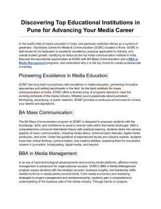 Discovering Top Educational Institutions in Pune for Advancing Your Media Career