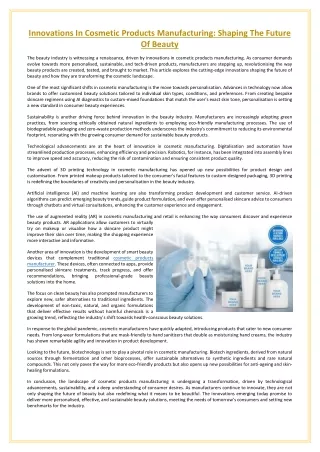 Innovations In Cosmetic Products Manufacturing: Shaping The Future Of Beauty
