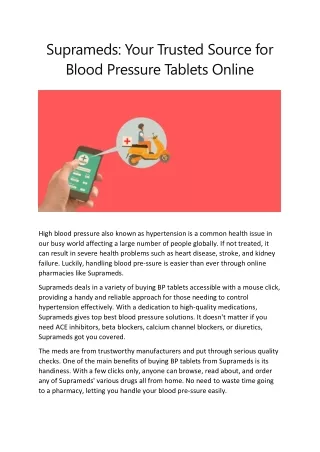 Suprameds Your Trusted Source for Blood Pressure Tablets Online