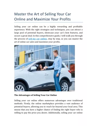 Master the Art of Selling Your Car Online and Maximize Your Profits