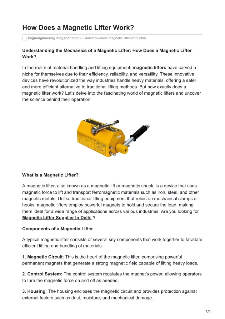 how does a magnetic lifter work