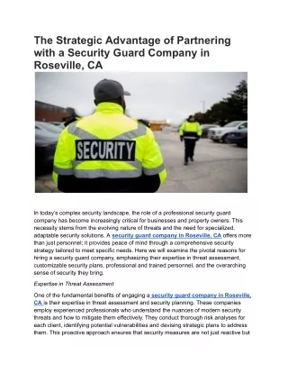 The Strategic Advantage of Partnering with a Security Guard Company in Roseville, CA