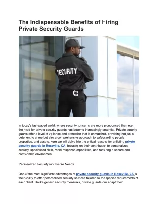 The Indispensable Benefits of Hiring Private Security Guards