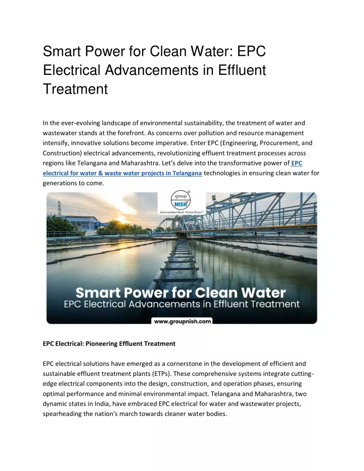 smart power for clean water epc electrical