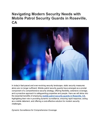 Navigating Modern Security Needs with Mobile Patrol Security Guards in Roseville, CA