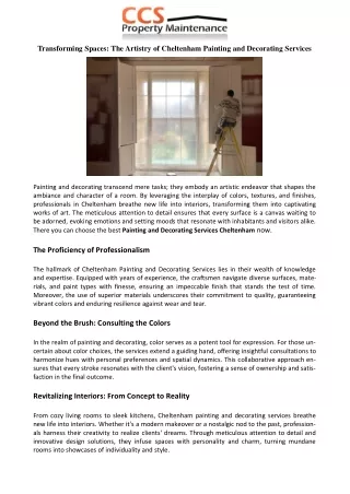Transforming Spaces The Artistry of Cheltenham Painting and Decorating Services