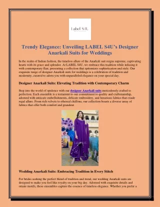 Trendy Elegance Unveiling LABEL S4Us Designer Anarkali Suits for Weddings