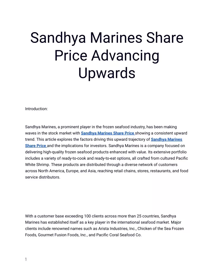 sandhya marines share price advancing upwards