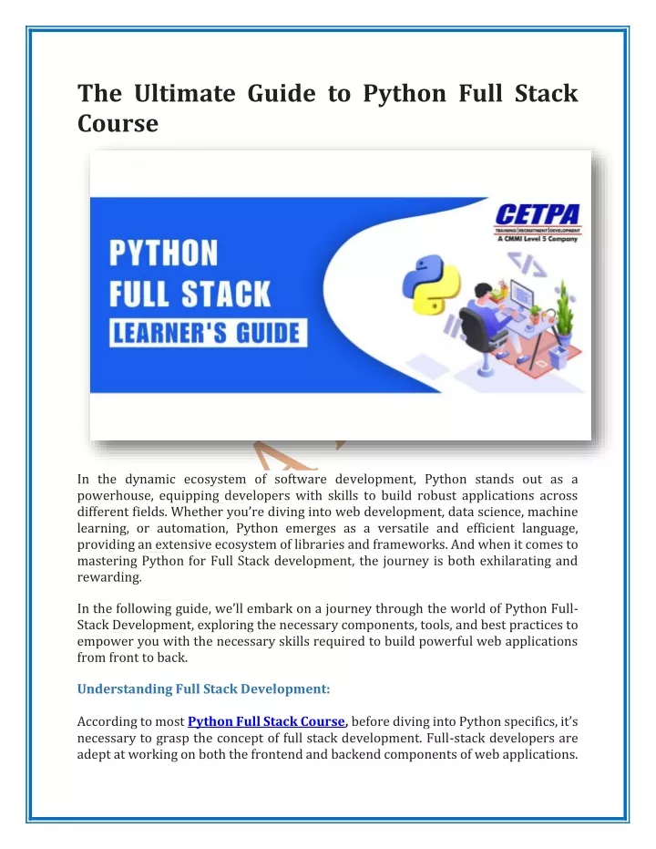 the ultimate guide to python full stack course