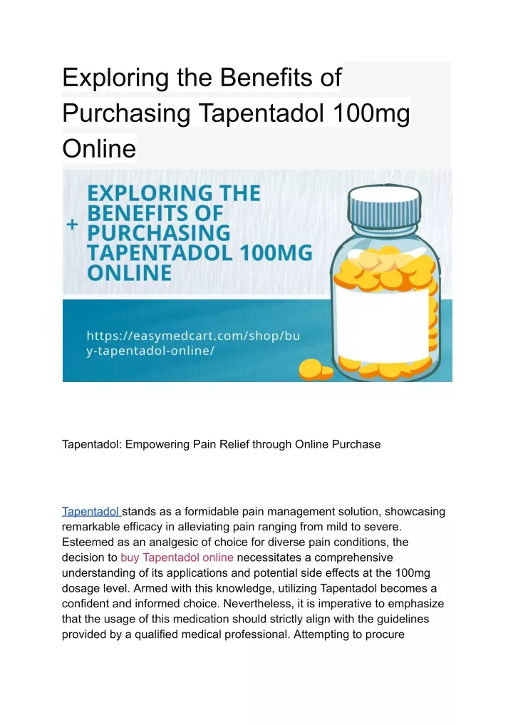 exploring the benefits of purchasing tapentadol