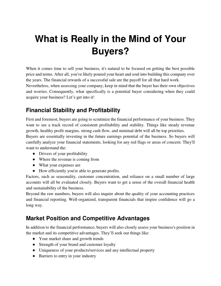 what is really in the mind of your buyers