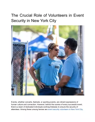 The Crucial Role of Volunteers in Event Security in New York City