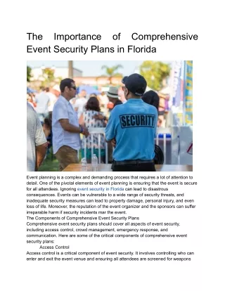 The Importance of Comprehensive Event Security Plans in Florida