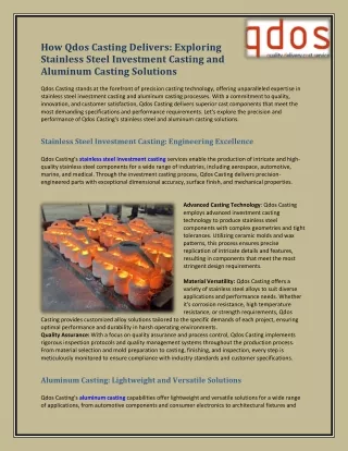 How Qdos Casting Delivers Exploring Stainless Steel Investment Casting and Aluminum Casting Solutions