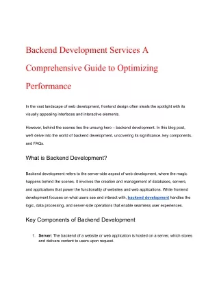 Backend Development Services A Comprehensive Guide to Optimizing Performance