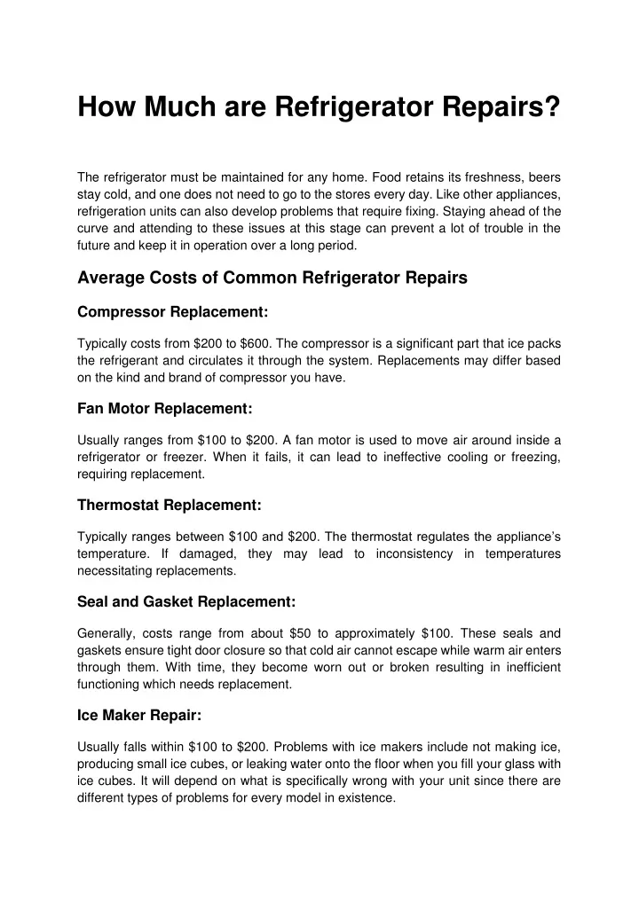 how much are refrigerator repairs