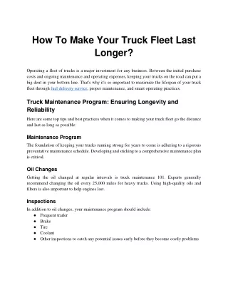 How to Make Your Truck Fleet Last Longer