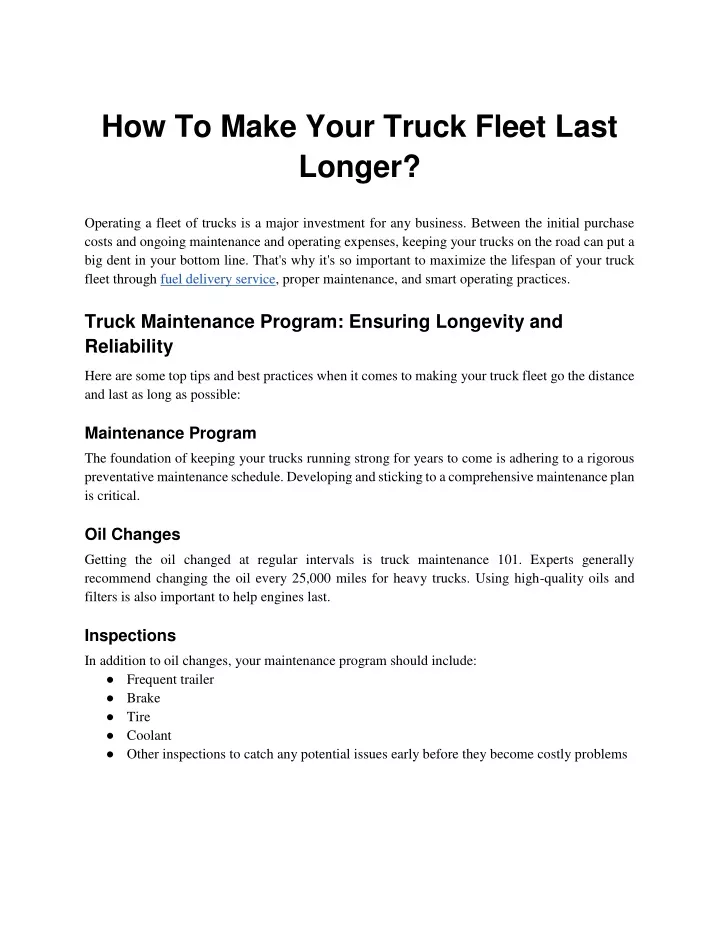 how to make your truck fleet last longer