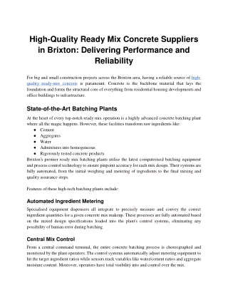 High-Quality Ready Mix Concrete Suppliers in Brixton_ Delivering Performance and Reliability