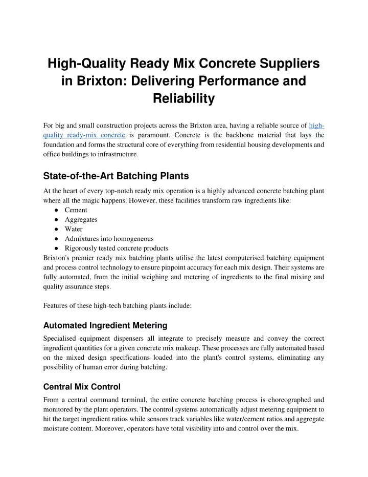 high quality ready mix concrete suppliers