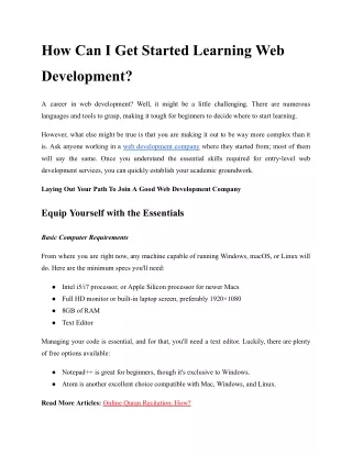 How Can I Get Started Learning Web Development