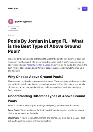 Pools By Jordan In Largo FL - What is the Best Type of Above Ground Pool?  