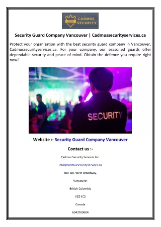 Security Guard Company Vancouver   Cadmussecurityservices.ca