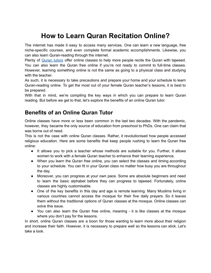 how to learn quran recitation online