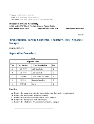 Caterpillar Cat 637K Wheel Tractor Scraper (Prefix WTY) Service Repair Manual Instant Download