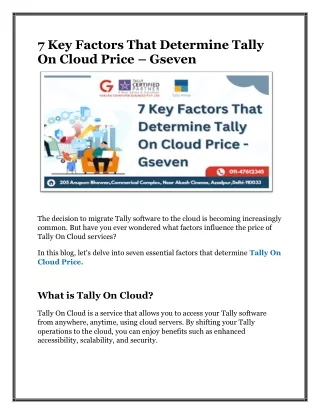 7 Key Factors That Determine Tally On Cloud Price - Gseven