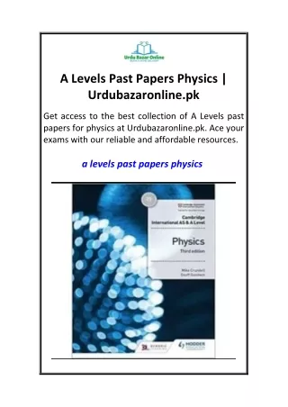 A Levels Past Papers Physics  Urdubazaronline.pk