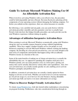 Guide To Activate Microsoft Windows Making Use Of An Affordable Activation Key