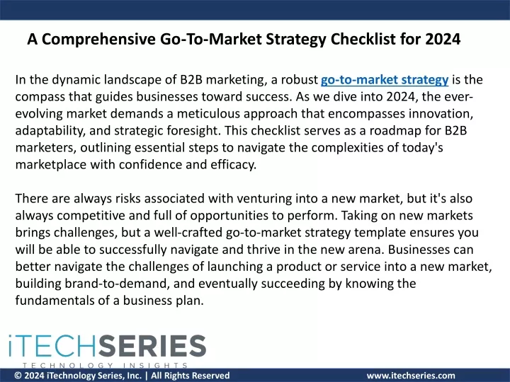 a comprehensive go to market strategy checklist