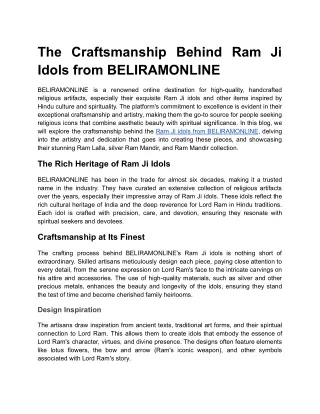 The Craftsmanship Behind Ram Ji Idols from BELIRAMONLINE