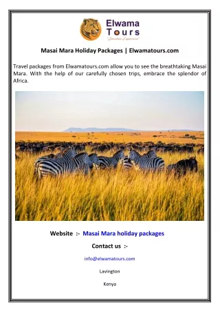 Masai Mara Holiday Packages   Elwamatours.com