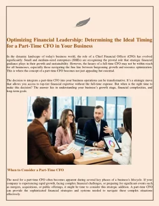 Optimizing Financial Leadership Determining the Ideal Timing for a Part-Time CFO in Your Business