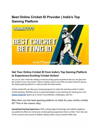 Best Online Cricket ID Provider _ India's Top Gaming Platform