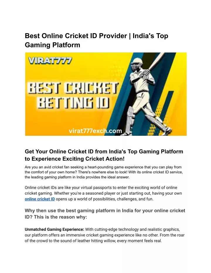 best online cricket id provider india