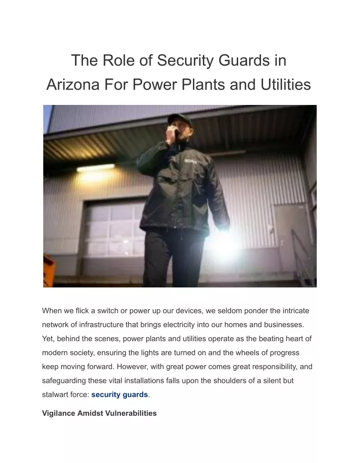 the role of security guards in arizona for power