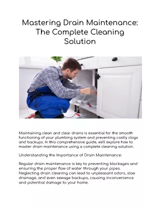 Mastering Drain Maintenance_ The Complete Cleaning Solution